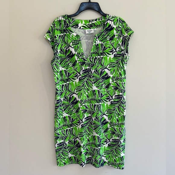 Hiho Dresses & Skirts - HIHO Tortola BVI Palm Leaf Cap Sleeve Cotton Mini Dress, Green/Blue, S